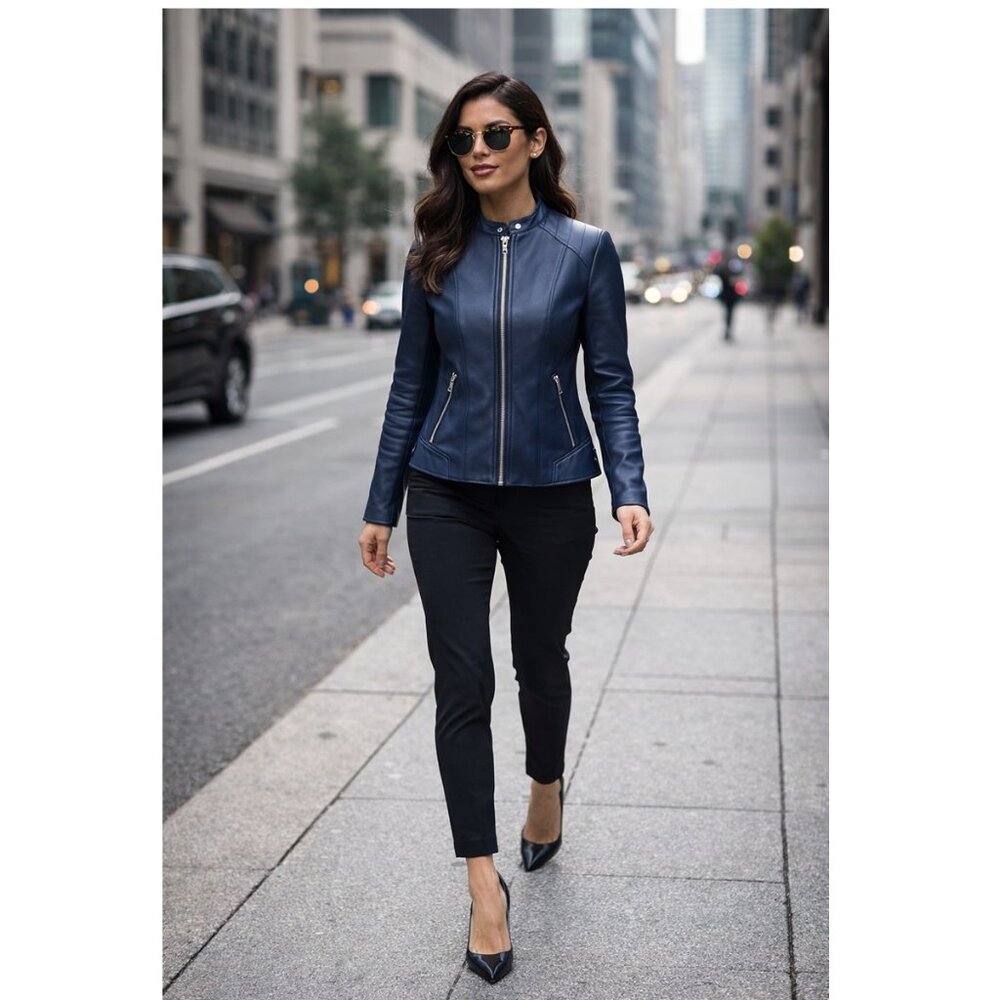 Feicui Moto Jacket with Hoodie and removable lining - Blue